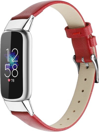 By Qubix - Compatible Fitbit bandje - Geschikt voor fitbit luxe bandje - Leren bandje - Maat: Small - Rood Smartwatchbandje horlogeband polsband Armband Strap Band Watchband