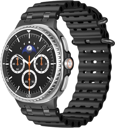 Stravo Ocean Mechanisch Siliconen Horlogebandje geschikt voor Samsung Galaxy Watch 9 (40/44mm) / Watch 8 (40/44mm) / 8 Classic (46mm) – Ademend Ocean-stijl siliconen bandje (Zwart / zwart)