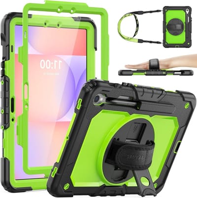 Beschermende hoes voor Galaxy Tab S9 FE/S9 10.9 inch met schermbeschermer, 360° draaibare handstrap, penhouder en schokbestendig ontwerp