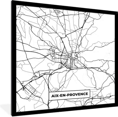 Fotolijst incl. Poster Zwart Wit- Aix-en-Provence - Frankrijk - Stadskaart - Plattegrond - Kaart - Zwart wit - 40x40 cm - Posterlijst