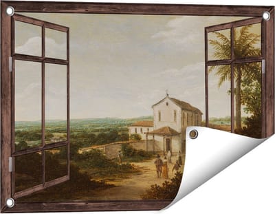 Gards Tuinposter Doorkijk Kerkelijk Gebouw in Brazilië - Frans Jansz. Post - 60x40 cm - Tuindoek - Tuindecoratie - Wanddecoratie buiten - Tuinschilderij