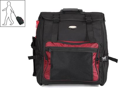 CNB accordeon trolley tas, zwart-rood, met wielen, 40h x 36b x 22d, accesoire vakje, voor 48 bassen