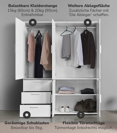 mokebo Kledingkast (150x187 cm) van hout in Zwart 5 deuren & 3 lades 'Der Grenzenlose' slaapkamerkast modulair & combineerbaar, garderobekast, halkast, draaideurkast, kast
