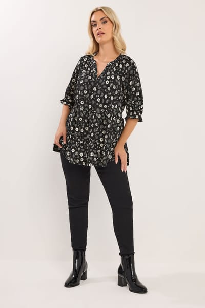 Yours Gelaagde Top Met Paisleybloemenprint In Zwart Size 42