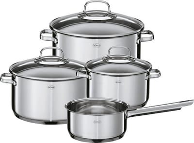 Rösle Keuken Elegance Pannenset - RVS/Glas - Set van 4 Stuks - Zilver