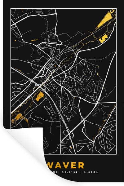 Muurstickers - Sticker Folie - Plattegrond - Waver - Kaart - Goud - Stadskaart - 20x30 cm - Plakfolie - Muurstickers Kinderkamer - Zelfklevend Behang - Zelfklevend behangpapier - Stickerfolie