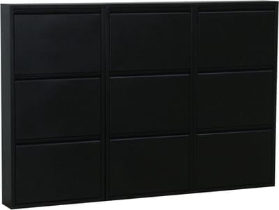 Naturn Living Metalen Schoenenkast met 9 vakken - 166,5 x 17 x 108 cm - Schoenenrek - Wandmontage Schoenenopslag - Compacte Schoenenorganizer - Schoenenkast met vakken - Mat Zwart