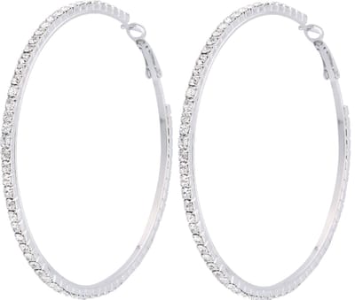 Behave - Oorring Dames - Zilverkleurige met Kristal Steentjes - 7.5 cm diameter