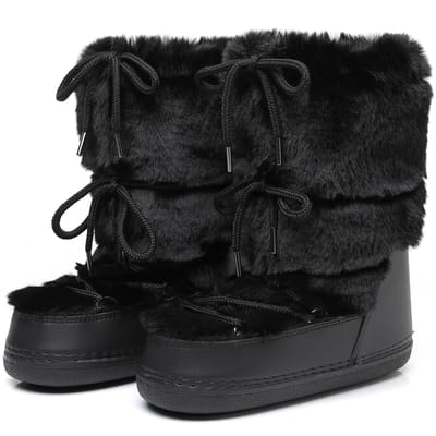 Pluizige Bontlaarzen Wintermode Sexy Faux Vossenbont Sneeuwlaarzen Dames Furry Warme Katoenen Laarzen Vrouwelijke Outdoor Skilaarzen 37-38