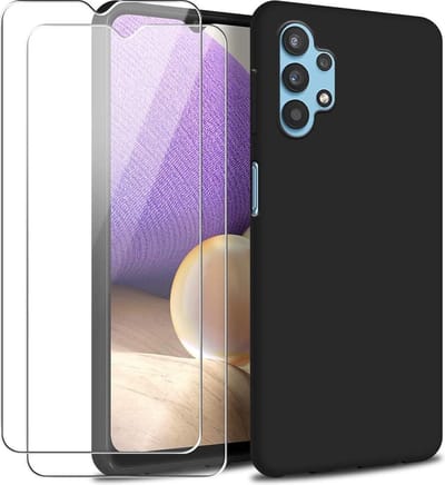 Silicone hoesje zwart met 2 Pack Tempered glas Screen Protector Geschikt voor: Samsung Galaxy A32 5G
