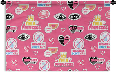 Wandkleed - Wanddoek - Meisjes - Roze - Prinses - Patroon - 90x60 cm - Wandtapijt