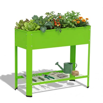 ACXIN Verhoogde Plantenbak - Bloembak Metalen Tuinbak Moestuinbak Met Opslag - Roestvrij Weerbestendig - 80x35x80cm 56L - Groen