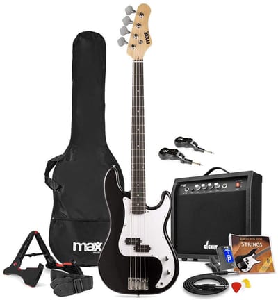 MAX GigKit draadloze basgitaar set - Met zender en ontvanger - Inclusief alle accessoires - 4/4 - Zwart