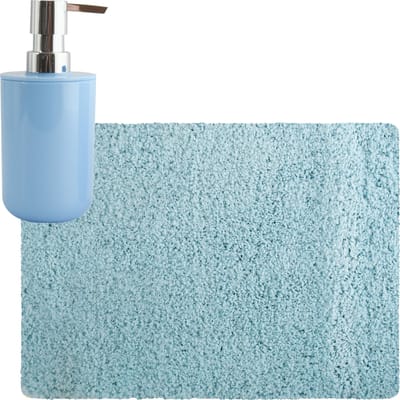 MSV badkamer droogloop tapijt/matje - Langharig - 50 x 70 cm - inclusief zeeppompje in dezelfde kleur - lichtblauw