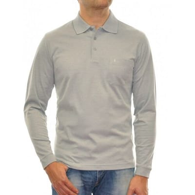 Ragman Softknit Polo Longsleeve Uni Breast Pocket Silver / male