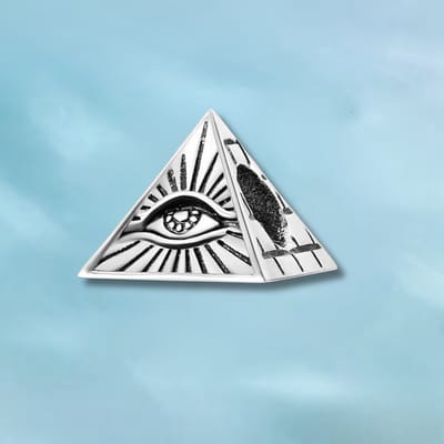 Fler® | Bedel | Past op populaire bedelarmbanden (standaard - 3mm) | Piramide Bedel met Oog | Hangbedel Charm | 925 sterling zilver | Zwarte emaille | Armband Kraal | Valentijnsdag Cadeau | Sinterklaas kado | Kerstcadeau | Verjaardagsgeschenk