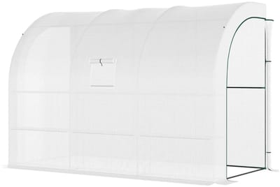 Kas met Roldeur - Tuinkas - 3 etages - Gebogen Dak - UV-bestendig -Foliekas - Broeikas - Koude Bak - Kweekkas - Tomatenkas - Groentekas - Plantenkas - voor Groenten, Bloemen, Planten - 300 x 150 x 213 cm - Wit