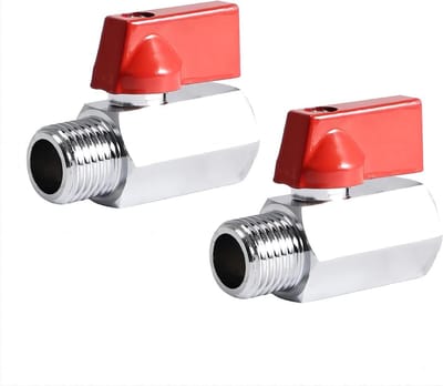 Kogelkraan set messing 3/8 inch met rode handgreep - Mini afsluitkraan BSP buitendraad x binnendraa - 2 stuks