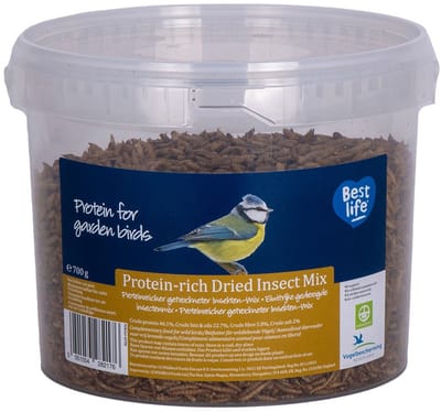 CJ Wildlife - 700g Eiwitrijke gedroogde insectenmix - Met Meelwormen en Calciumwormen - Tuinvogelvoer - Rijk aan eiwit - Geschikt voor diverse vogelsoorten