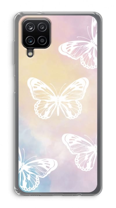 Case Company® - Hoesje geschikt voor Samsung Galaxy A12 hoesje - White butterfly - Soft Cover Telefoonhoesje - Bescherming aan alle Kanten en Schermrand