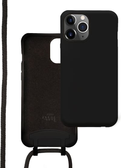 xoxo Wildhearts siliconen hoesje geschikt voor iPhone 13 - Silicone Pretty Black & Gold Cord Case - telefoonhoesje met koord - telefoonkoord - zwart / goud