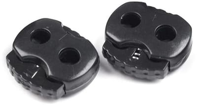 10 koordstoppers zwart plat 2 gats - koord stopper - kunststof - trekgat 3mm - 15 x 15 mm