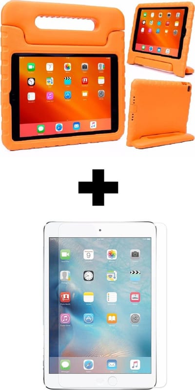 Hoesje - Geschikt voor Apple iPad 5 (2017) - 9.7 inch - 5e Generatie - Met Screenprotector - Kinderhoes - Shockproof Bumper - Kidsproof Case - Tablethoes - Kinder Hoes Cover - Oranje