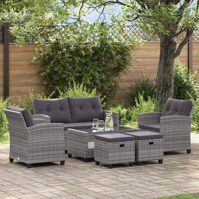 vidaXL - 6-delige - Loungeset - met - kussens - poly - rattan - donkergrijs