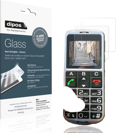 dipos – 2x Matte Pantserfolie geschikt voor Amplicomms PowerTel M8000 Senioren-Handy | 9H Screenprotector