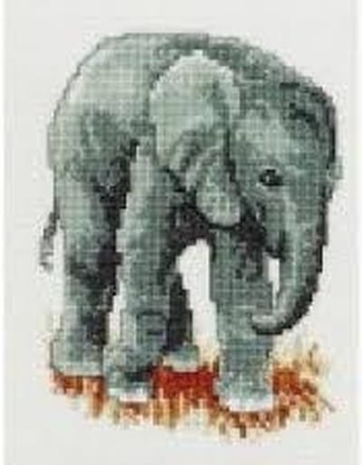 Pako borduurpakket met telpatroon - Olifant - 210.843 - voorgesorteerd garen - Aida ivoor - 13 x 17 cm - DIY kit