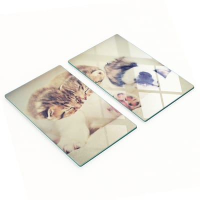 Multifunctionele decoratieve snijplanken van gehard staal voor de keuken, met afbeeldingen van katten en honden, 2x30x52 cm