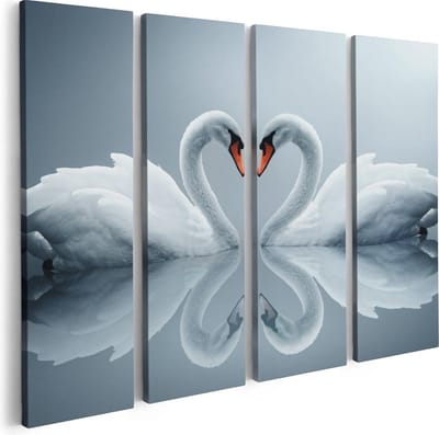 Artaza Canvas Schilderij Vierluik Twee Zwanen in een Hart Vorm - 80x60 - Foto Op Canvas - Canvas Print