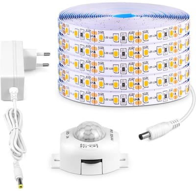 TOVBMUP LED lichtstrip - met bewegingssensor - Geschikt voor kledingkasten, keukens, woonkamers, slaapkamers en trappenhuizen - 5 m - Warm wit