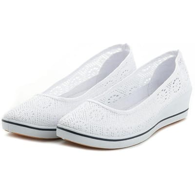 Schoenen Dames Zomer Stoffen Sandalen Ademend Zachte Zool Wit Openwerk Kleine Witte Schoenen 34 white