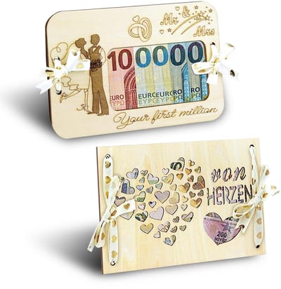 Dailygoods- Fotolijst Geldgeschenk - 2 Stuks - Houten Fotolijst - Huwelijkscadeau - Geldcadeau Bruiloft - Natuurlijke Houtkleur - Doe-het-zelf Ideeën