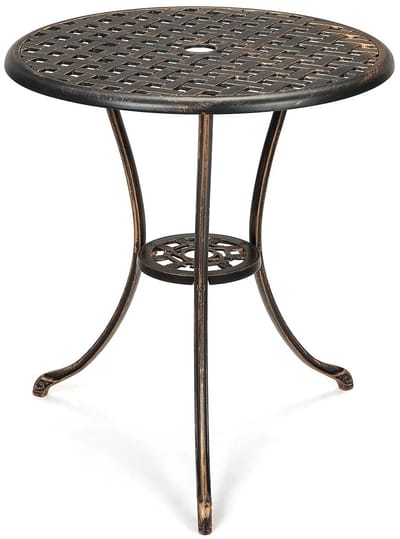 RosaBloom Bistrotafel van gegoten aluminium - Ronde terrastafel - Weerbestendige tuintafel met parasolgat - Vintage design - Antiek Brons
