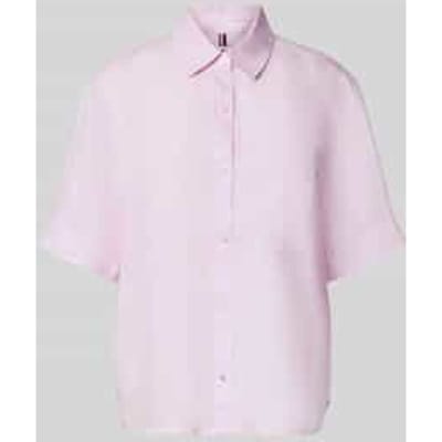 regular fit linnen blouse met logo-stitching