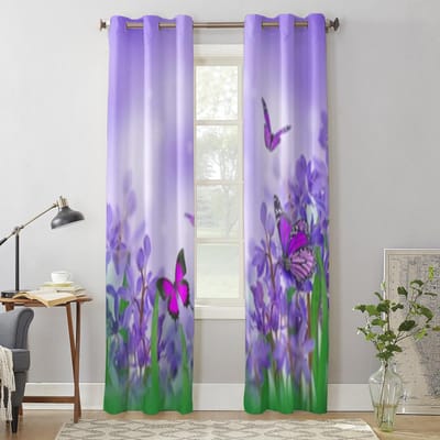 Lente Bloem En Vlinder Raamgordijn Voor Woonkamer Slaapkamer Decoratie Gordijnen Luxe Keuken Valgordijnen 135W x 60H(cm) x1 gray