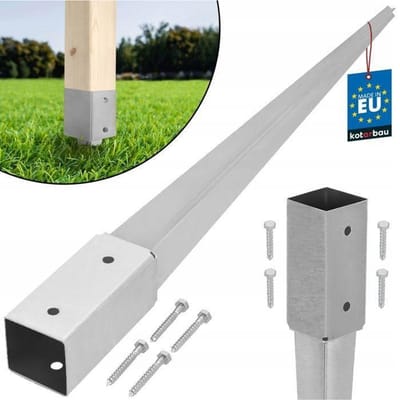 KOTARBAU® Paalhouder met Punt, Paalvoet, Verzinkt Staal, 75 cm, Zilver, 61 x 61 mm, Puntpaalhouder, Paalhouder voor Schutting, Tuinpalen Hout Inslag, Duurzaam