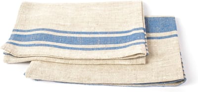 Famanu – Set van 2 natuurlijke blauwe gestreepte linnen hand- en gastendoekjes van 45,7x71,1 cm, ideaal voor de badkamer