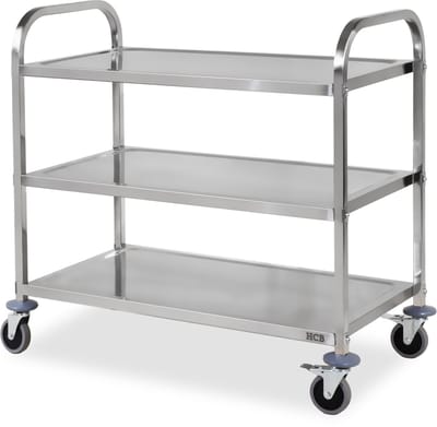 HCB® - Professionele Horeca Serveerwagen op wieltjes - 3 lagen - RVS / INOX keuken trolley - Serveerkar - Roltafel - keukentrolley industrieel - 51x95x94 cm (DxBxH) - 15 kg - 2500