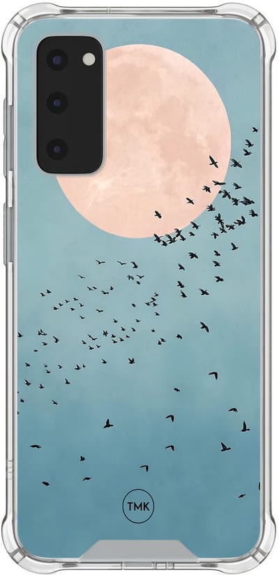Shockproof hoesje geschikt voor Samsung Galaxy S20 FE - Moon birds - Schokbestendig - Verhoogde randen - TPU case - Extra Sterke Back Cover - Print - Transparant, Blauw