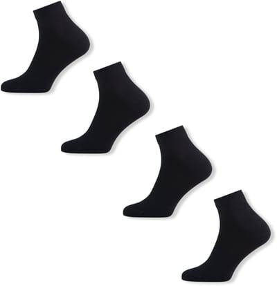 Basset Bamboe - Unisex Quarter Sokken - 4-pack - Maat 35/38 - Zwart