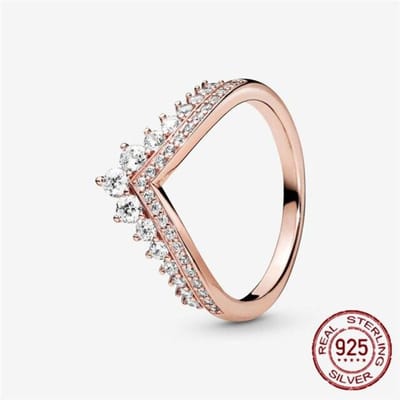 Klassieke 100% 925 Sterling Zilveren Kroonprinses Wensbot Ring Pavé Sprankelende CZ Ringen voor Vrouwen Verlovingssieraden Jubileum 7