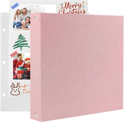 Scrapbook 22 x 22 cm met 20 Vakjes, Linnen Kaft Fotoalbums om Zelf te Ontwerpen en Foto’s in te Plakken Fotoboek met 40 Pagina’s voor Verjaardagen en Bruiloften, Roze