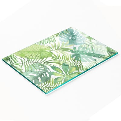 Decoratieve glazen snij- en serveerplank met tropische bladeren, 80x52 cm