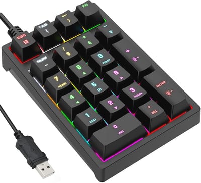 Mechanisch USB Bedraad Numeriek Toetsenbord met RGB Verlichting - 22 Toetsen Numpad voor Laptop en Desktop