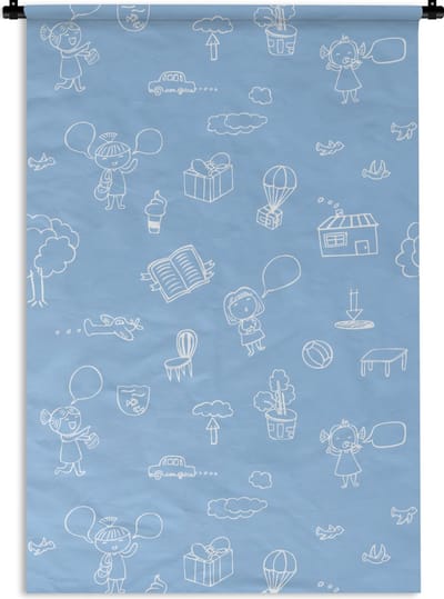 Wandkleed - Wanddoek - Patronen - Geboorte - Blauw - 60x90 cm - Wandtapijt