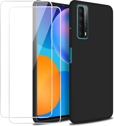 Hoesje Geschikt voor: Huawei P Smart 2021 Zwart TPU Siliconen Soft Case + 2X Tempered Glass Screenprotector