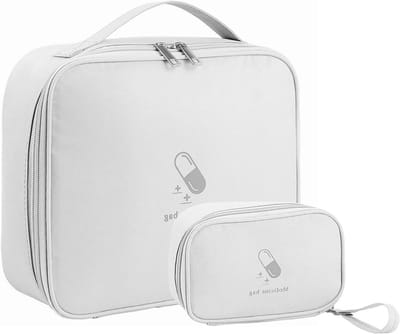2-delige Portable Medicijnopslag Tas, Grote en Kleine Reisapotheek Tas, Waterdichte Eerste Hulp Tas voor Thuis en Op Reis, Grijs